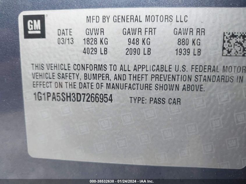 2013 CHEVROLET CRUZE LS AUTO - 1G1PA5SH3D7266954