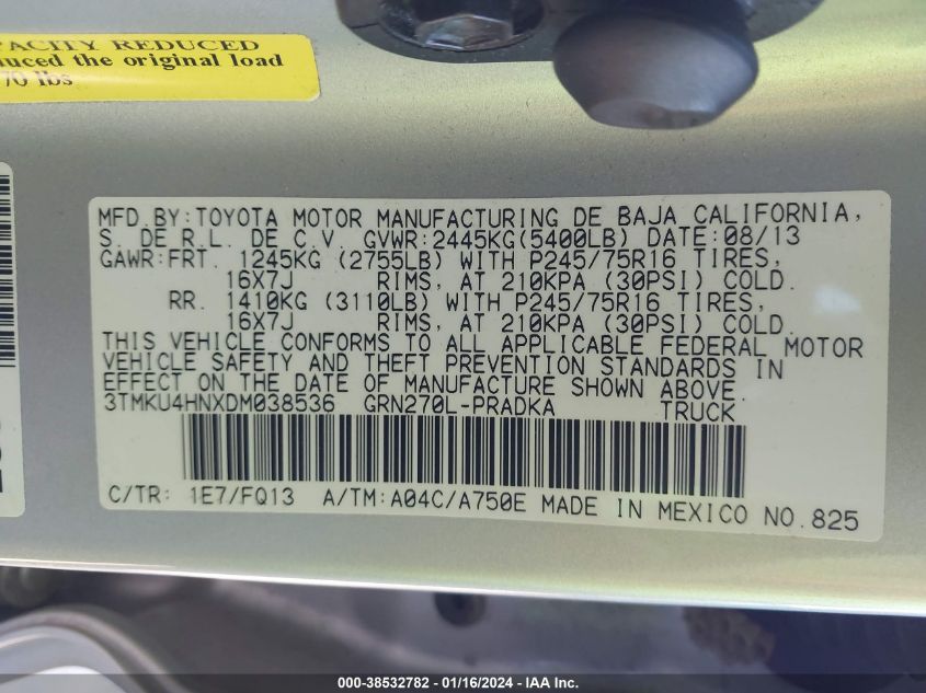 2013 TOYOTA TACOMA PRERUNNER V6 - 3TMKU4HNXDM038536
