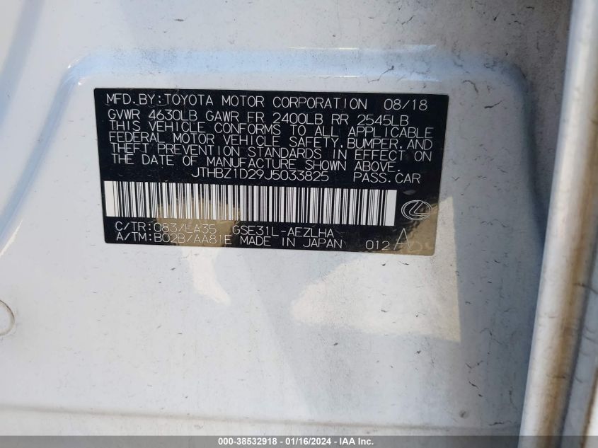 2018 LEXUS IS 350 - JTHBZ1D29J5033825