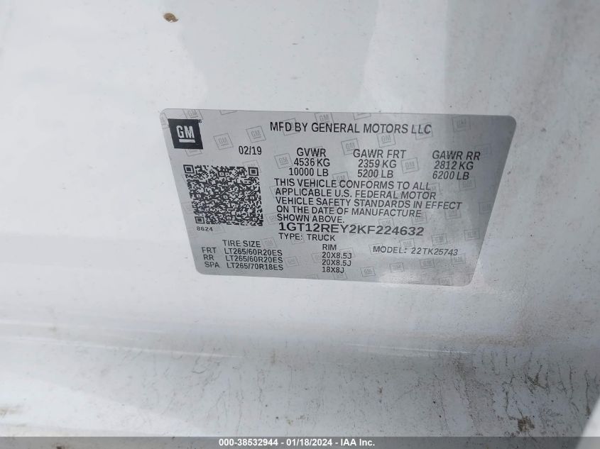 2019 GMC SIERRA 2500HD SLT - 1GT12REY2KF224632