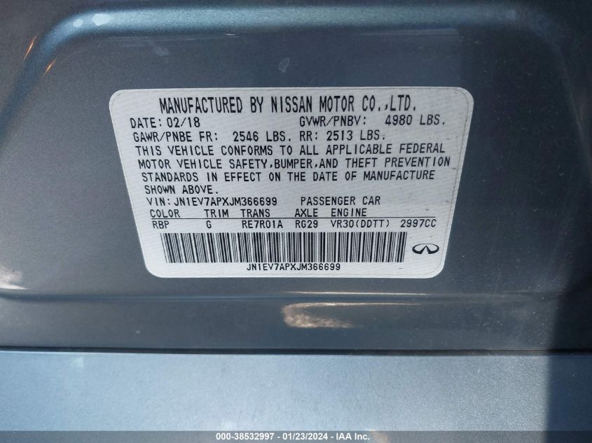 2018 INFINITI Q50 3.0T LUXE - JN1EV7APXJM366699