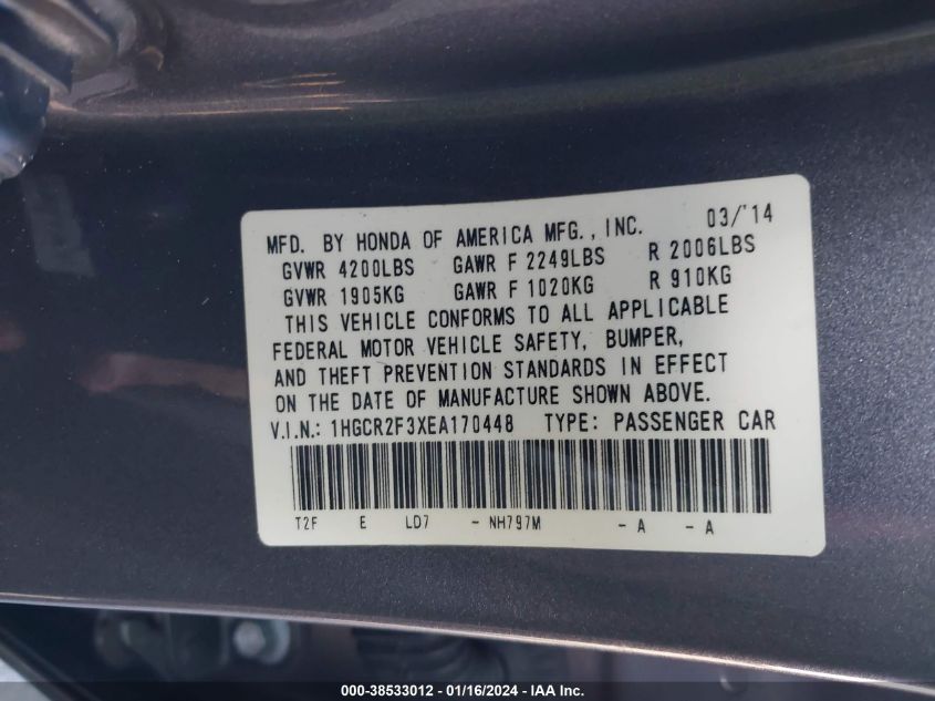 2014 HONDA ACCORD LX - 1HGCR2F3XEA170448
