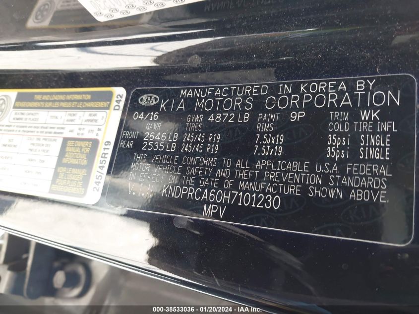 2017 KIA SPORTAGE SX - KNDPRCA60H7101230