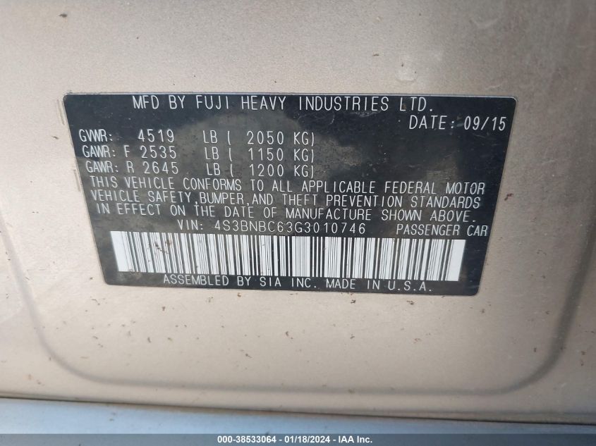 2016 SUBARU LEGACY 2.5I PREMIUM - 4S3BNBC63G3010746