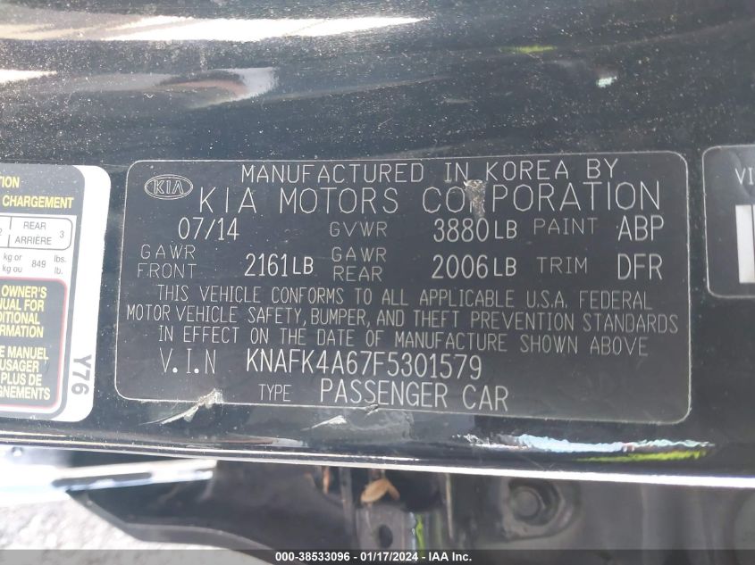 2015 KIA FORTE LX - KNAFK4A67F5301579