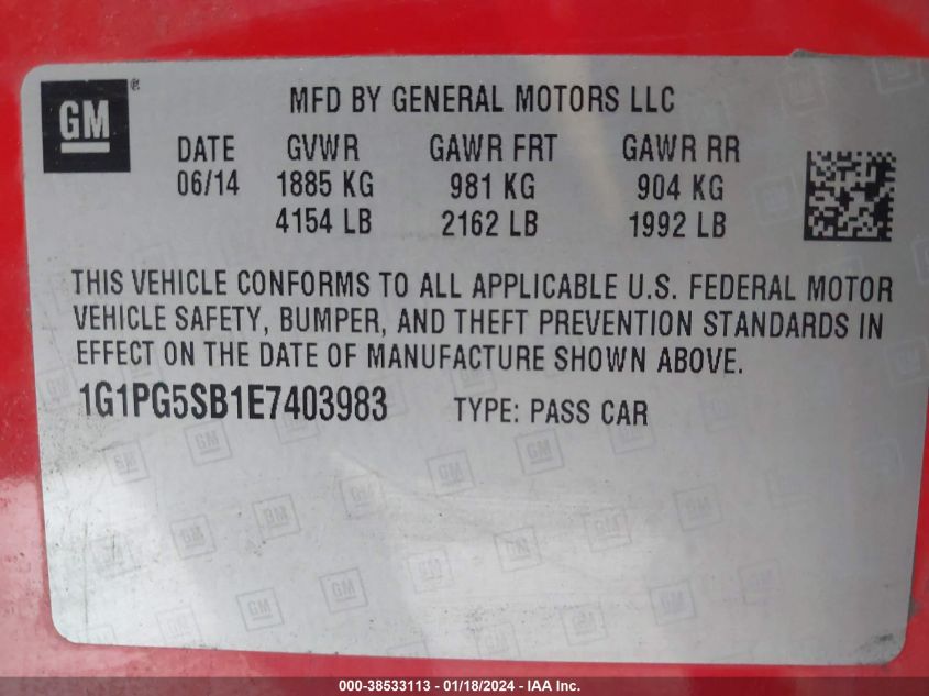 2014 CHEVROLET CRUZE LTZ - 1G1PG5SB1E7403983