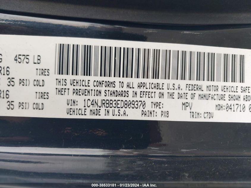 2014 JEEP PATRIOT SPORT - 1C4NJRBB3ED809370
