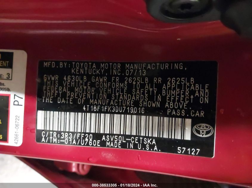 2013 TOYOTA CAMRY SE - 4T1BF1FK3DU719016