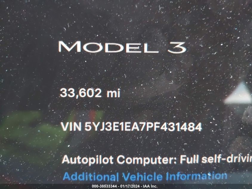 2023 TESLA MODEL 3 REAR-WHEEL DRIVE - 5YJ3E1EA7PF431484