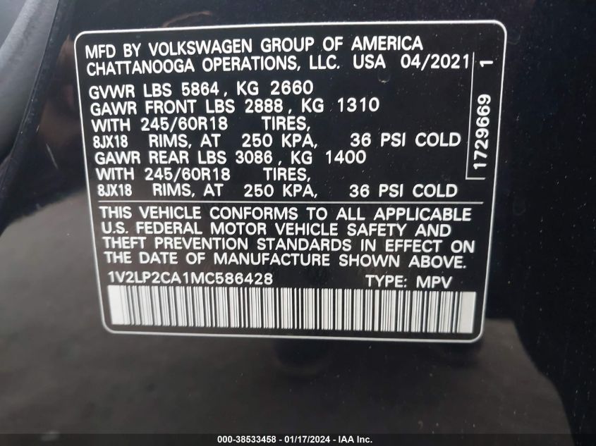 2021 VOLKSWAGEN ATLAS SE - 1V2LP2CA1MC586428