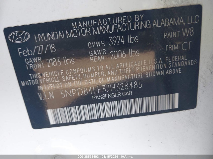 VIN 5NPD84LF3JH328485 2018 HYUNDAI ELANTRA SEL