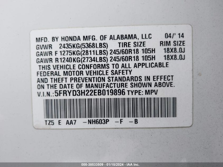 2014 ACURA MDX - 5FRYD3H22EB019896
