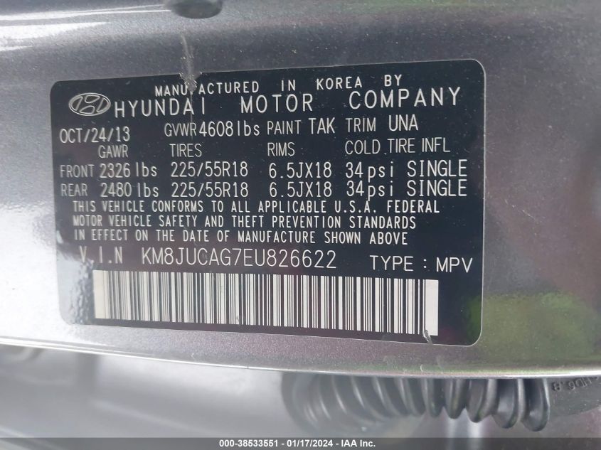 2014 HYUNDAI TUCSON LIMITED - KM8JUCAG7EU826622