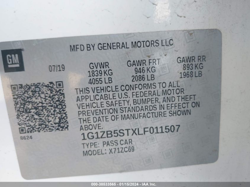 2020 CHEVROLET MALIBU FWD LS - 1G1ZB5STXLF011507