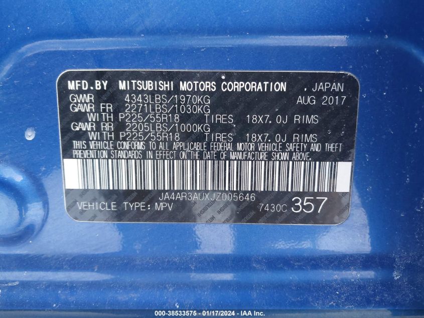 2018 MITSUBISHI OUTLANDER SPORT 2.0 ES - JA4AR3AUXJZ005646