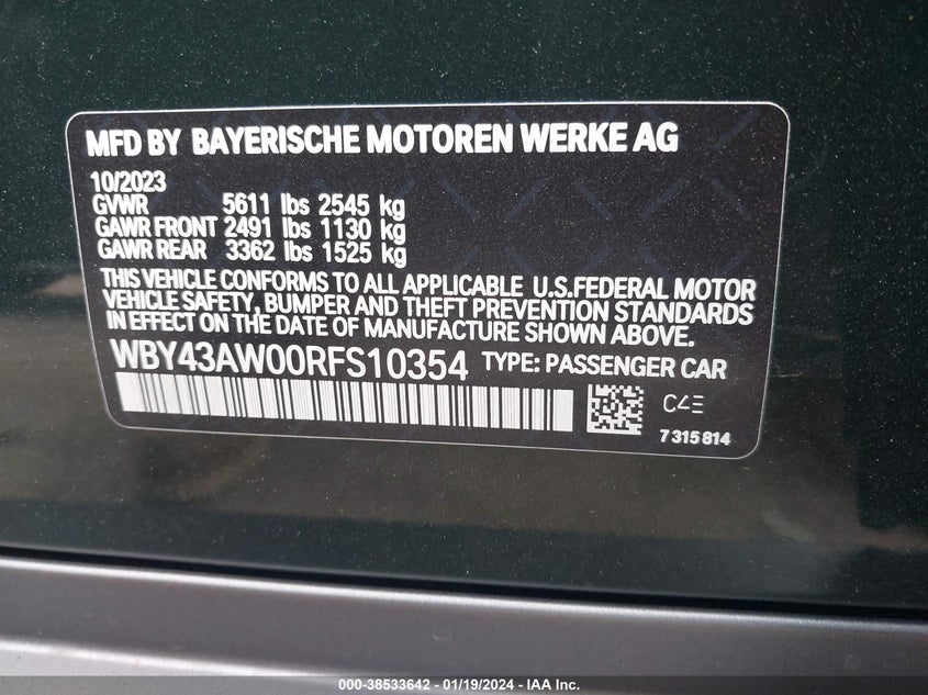 VIN WBY43AW00RFS10354 2024 BMW I4 EDRIVE35