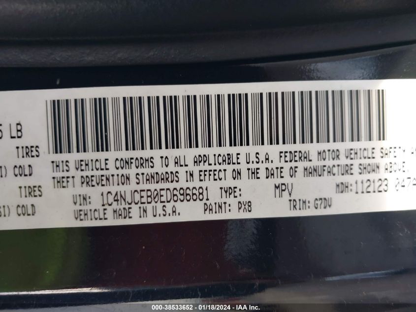 2014 JEEP COMPASS LATITUDE - 1C4NJCEB0ED696681