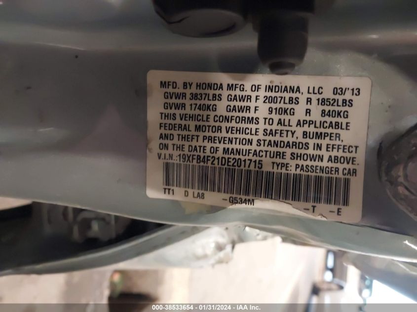 2013 HONDA CIVIC HYBRID HYBRID - 19XFB4F21DE201715