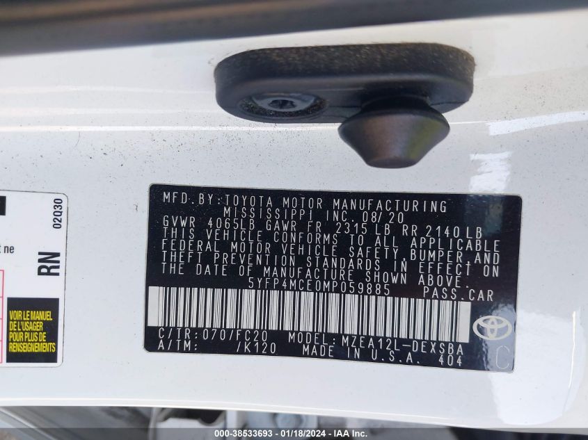 2021 TOYOTA COROLLA SE - 5YFP4MCE0MP059885