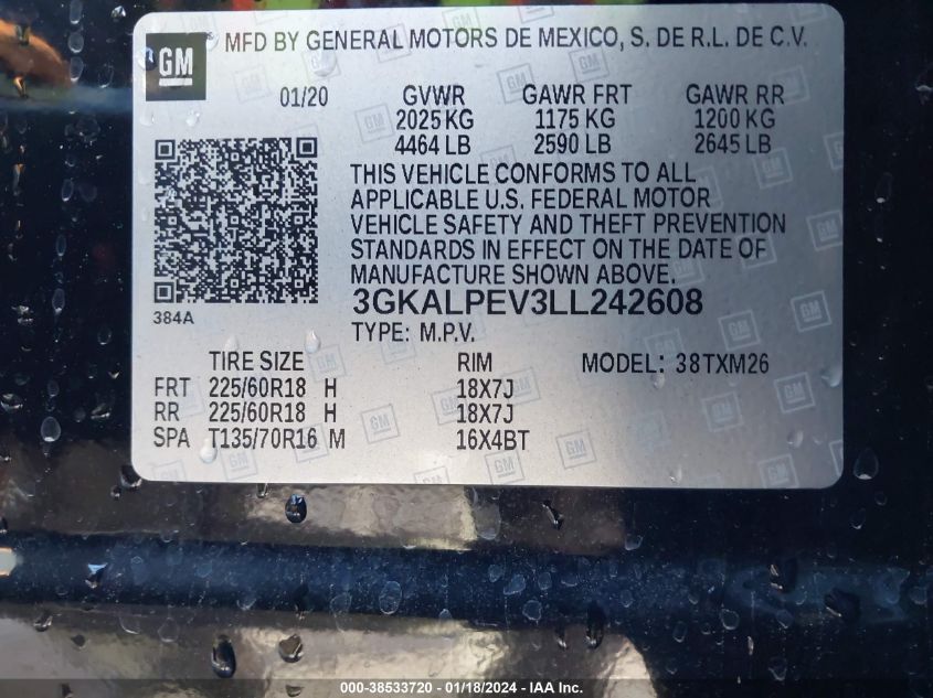 2020 GMC TERRAIN FWD SLT - 3GKALPEV3LL242608