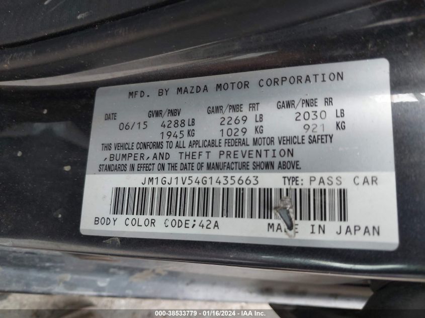 2016 MAZDA MAZDA6 I TOURING - JM1GJ1V54G1435663
