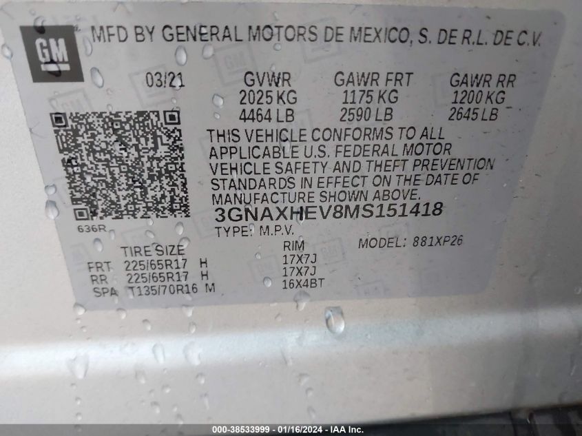 2021 CHEVROLET EQUINOX FWD LS - 3GNAXHEV8MS151418