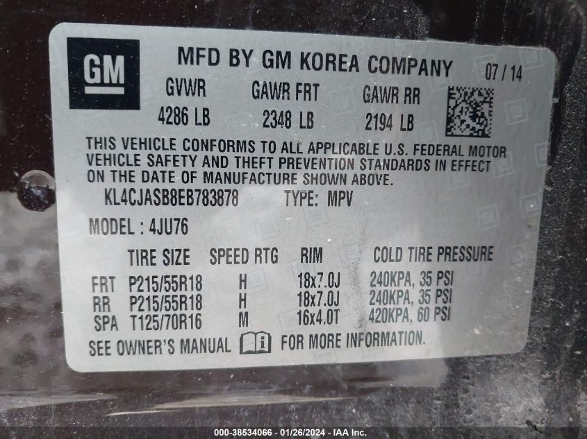 2014 BUICK ENCORE - KL4CJASB8EB783878