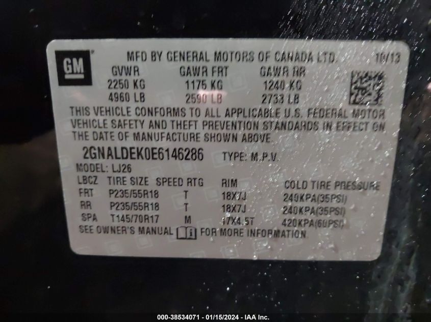 2014 CHEVROLET EQUINOX LTZ - 2GNALDEK0E6146286