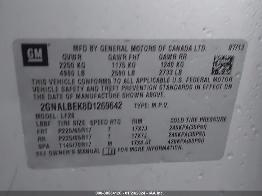 2013 CHEVROLET EQUINOX LS - 2GNALBEK8D1269642