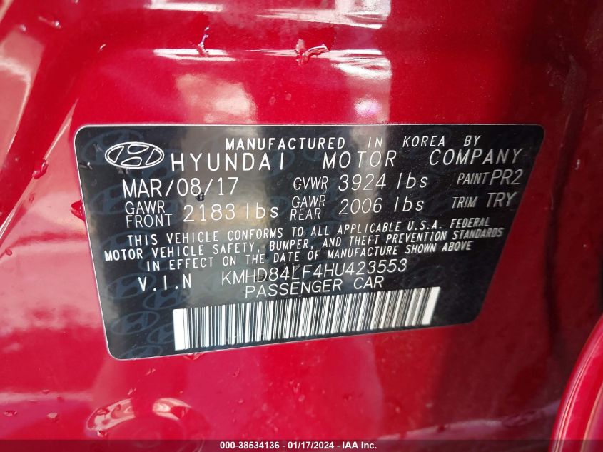 2017 HYUNDAI ELANTRA VALUE EDITION - KMHD84LF4HU423553