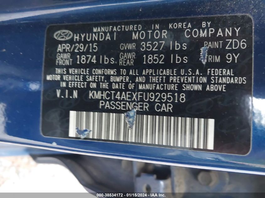 2015 HYUNDAI ACCENT GLS - KMHCT4AEXFU929518