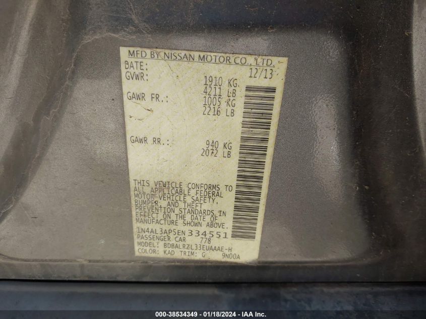 2014 NISSAN ALTIMA 2.5 S - 1N4AL3AP5EN334551