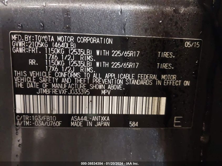 2015 TOYOTA RAV4 LE - JTMBFREVXFJ033395