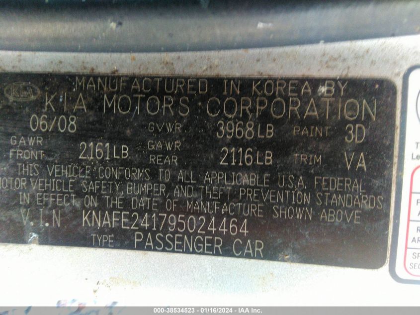 KNAFE241795024464 | 2009 KIA SPECTRA5