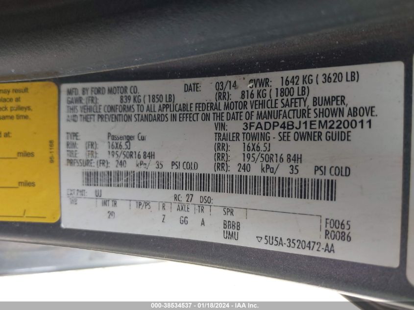 2014 FORD FIESTA SE - 3FADP4BJ1EM220011