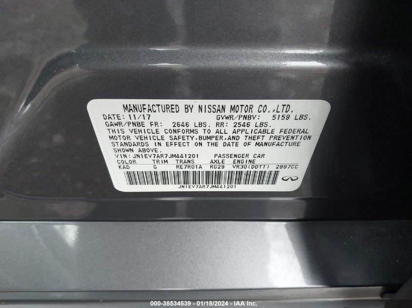 2018 INFINITI Q50 3.0T LUXE - JN1EV7AR7JM441201
