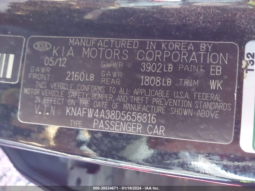 2013 KIA FORTE SX - KNAFW4A38D5656316