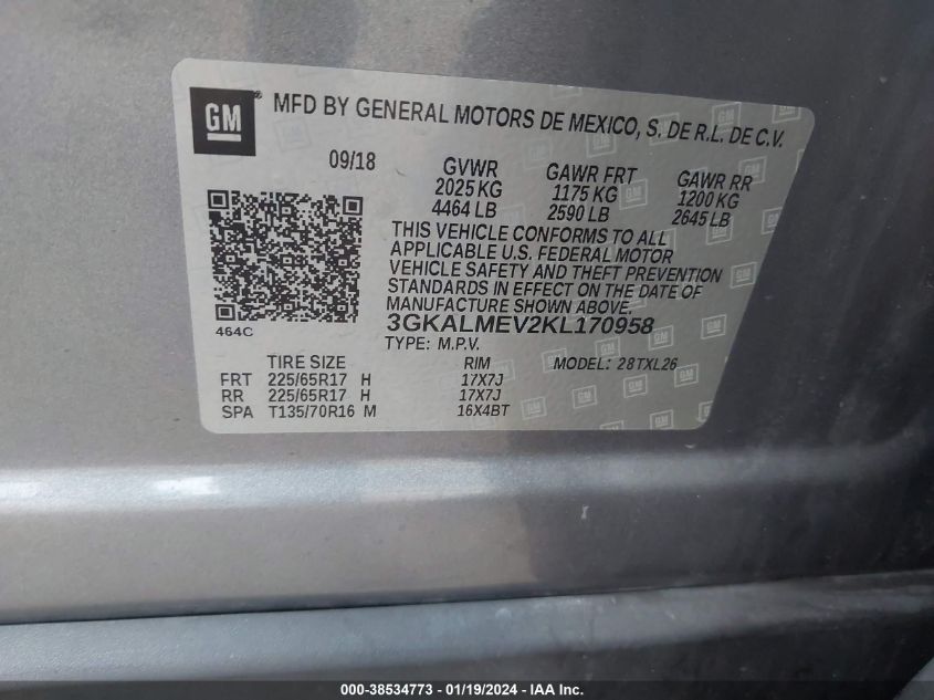 2019 GMC TERRAIN SLE - 3GKALMEV2KL170958