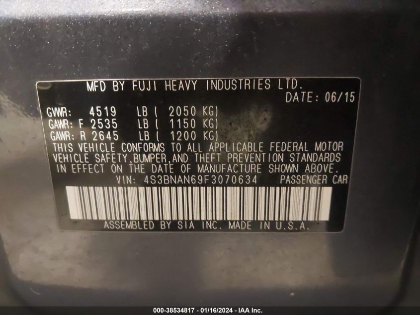 2015 SUBARU LEGACY 2.5I LIMITED - 4S3BNAN69F3070634