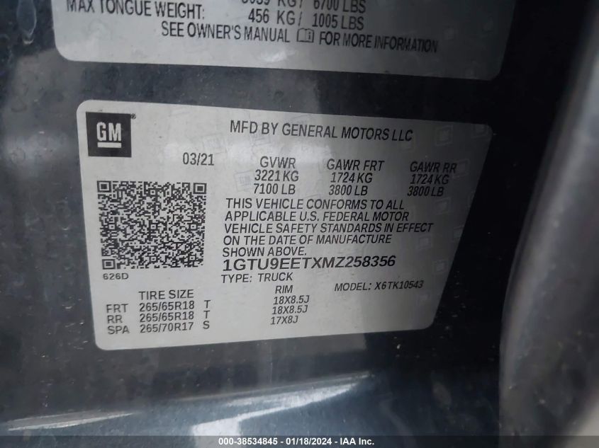 2021 GMC SIERRA 1500 AT4 - 1GTU9EETXMZ258356
