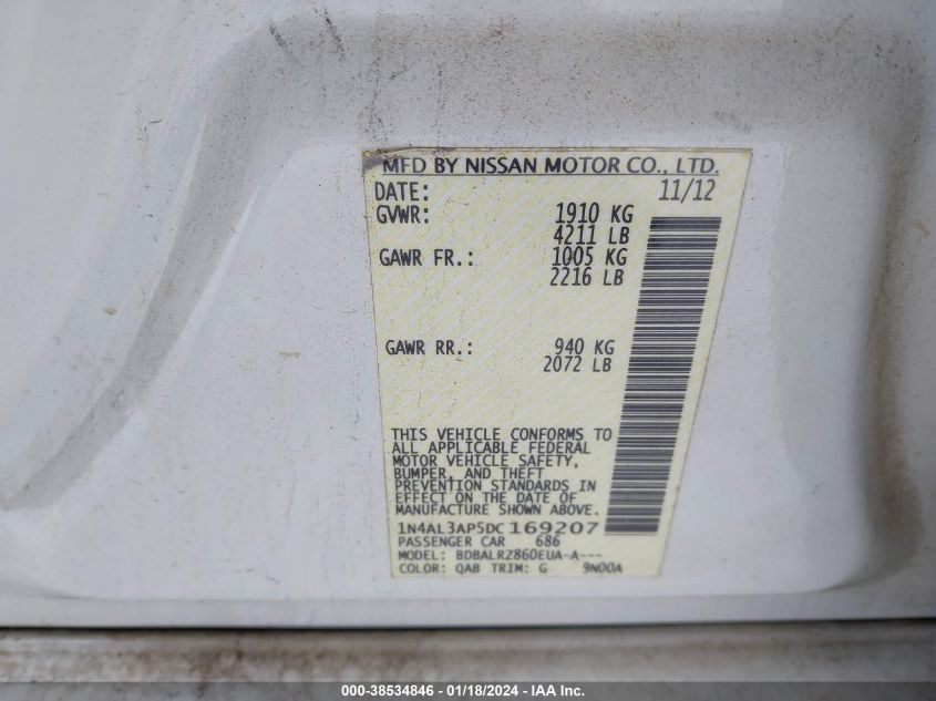 2013 NISSAN ALTIMA 2.5 S - 1N4AL3AP5DC169207