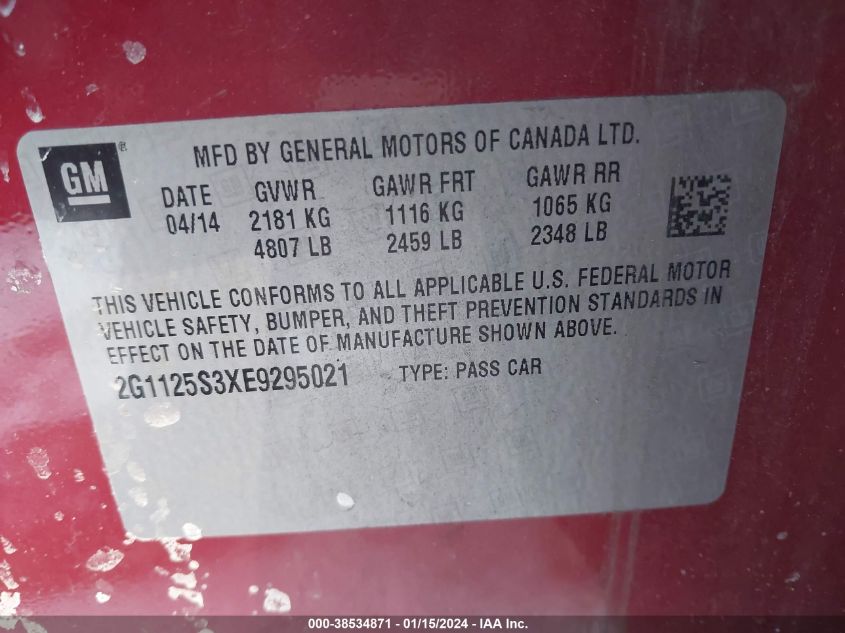 2014 CHEVROLET IMPALA 2LT - 2G1125S3XE9295021