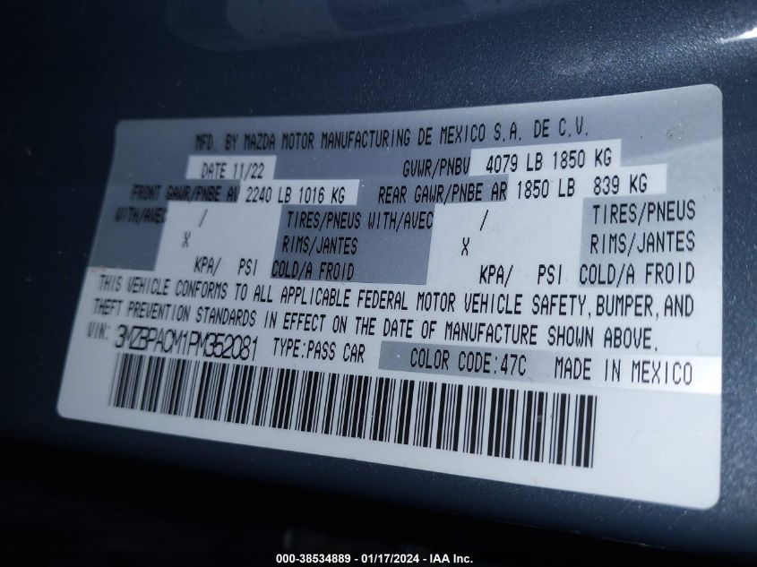 2023 MAZDA MAZDA3 2.5 S CARBON EDITION - 3MZBPACM1PM352081