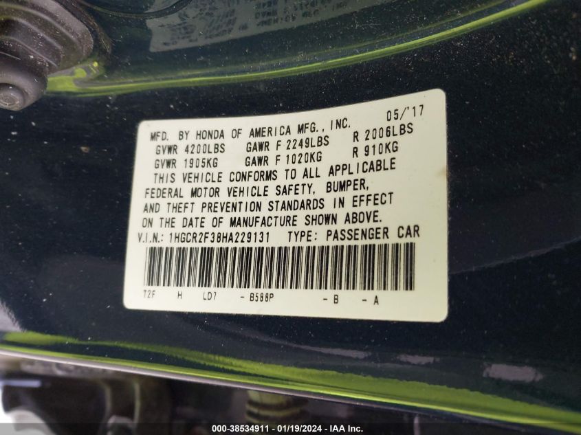2017 HONDA ACCORD LX - 1HGCR2F38HA229131