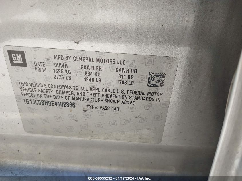 2014 CHEVROLET SONIC LT AUTO - 1G1JC5SH9E4182866