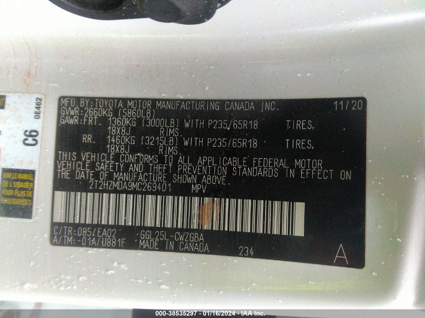2021 LEXUS RX 350 - 2T2HZMDA9MC269401