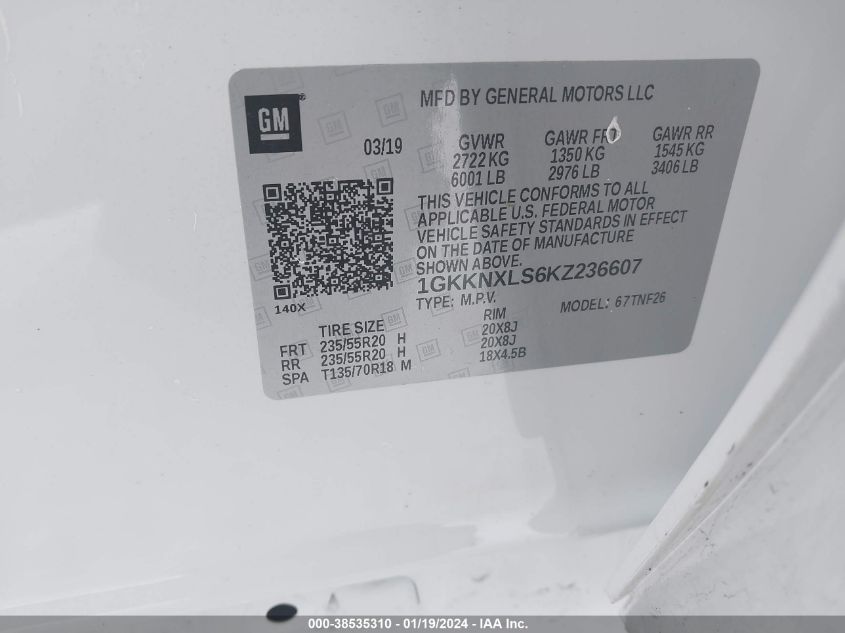 2019 GMC ACADIA DENALI - 1GKKNXLS6KZ236607