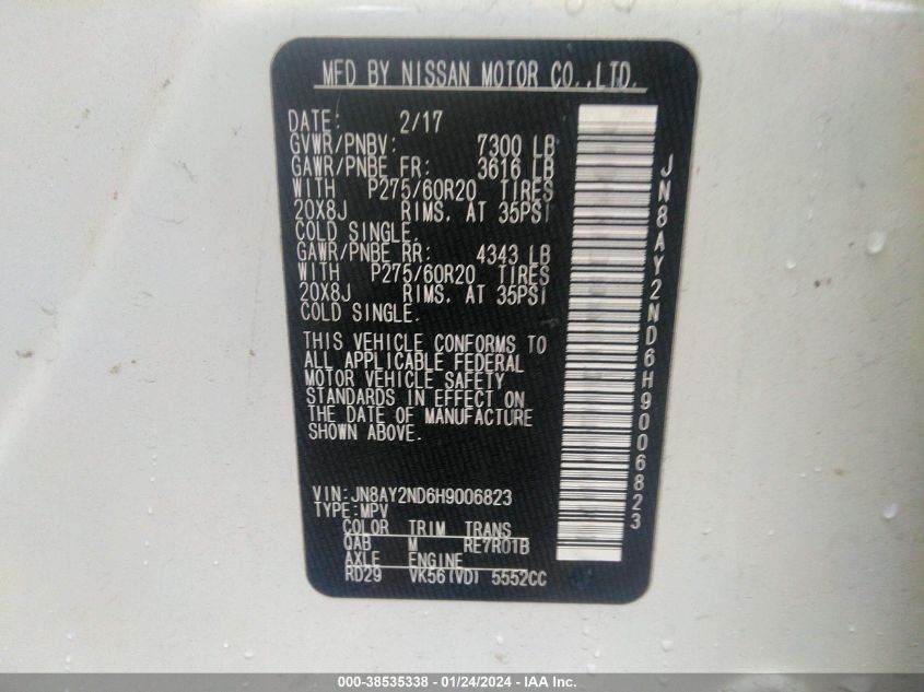 2017 NISSAN ARMADA SL - JN8AY2ND6H9006823