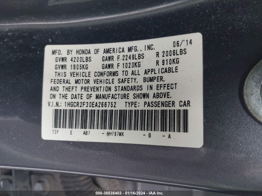 2014 HONDA ACCORD LX - 1HGCR2F30EA266752