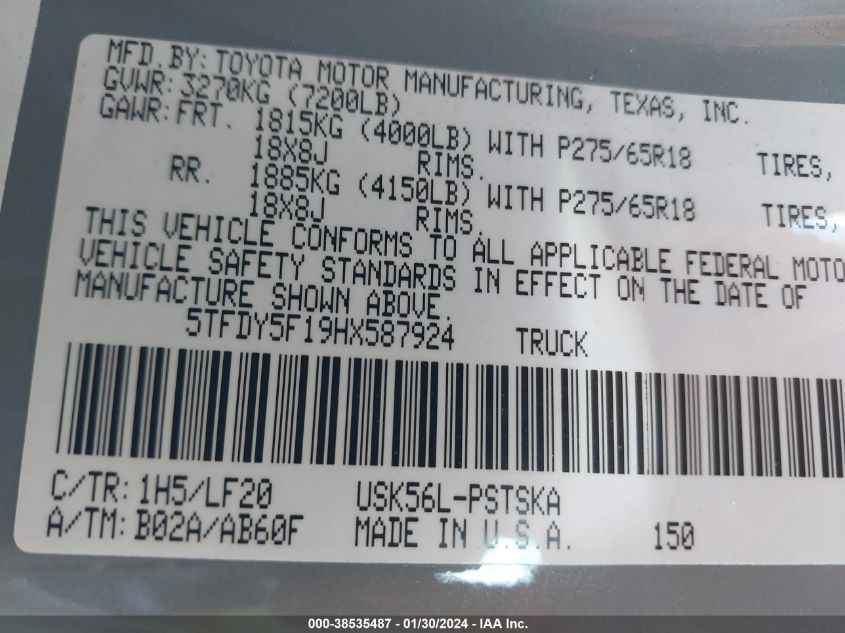 2017 TOYOTA TUNDRA TRD PRO 5.7L V8 - 5TFDY5F19HX587924